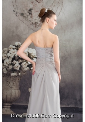 Half Bowknot and Beading Accent Ruched Grey Prom Graduation Dress