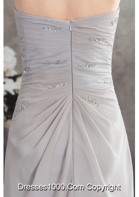 Half Bowknot and Beading Accent Ruched Grey Prom Graduation Dress