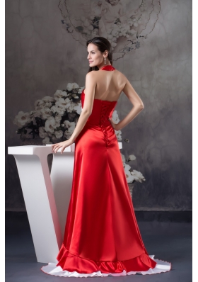 Halter Top High Low Prom Gown in Satin with Beading for Party