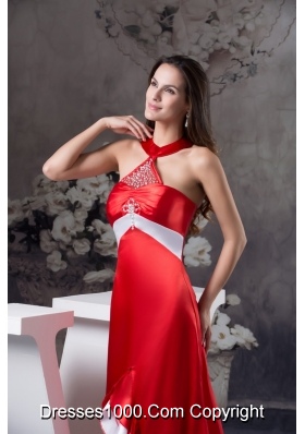 Halter Top High Low Prom Gown in Satin with Beading for Party