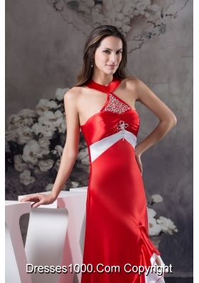 Halter Top High Low Prom Gown in Satin with Beading for Party