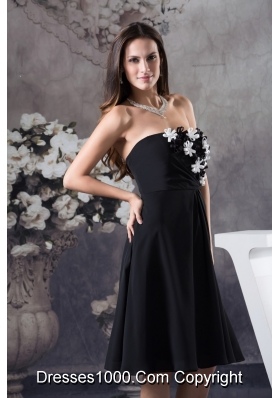 Hand Made Flowers Decorated Strapless Prom Dress in Black