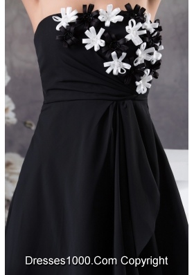 Hand Made Flowers Decorated Strapless Prom Dress in Black