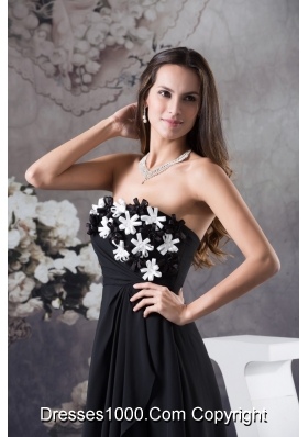 Hand Made Flowers Decorated Strapless Prom Dress in Black