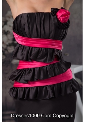 Hot Pink and Black Mini Column Prom Dress with Flounce