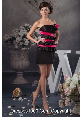 Hot Pink and Black Mini Column Prom Dress with Flounce