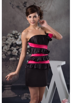 Hot Pink and Black Mini Column Prom Dress with Flounce