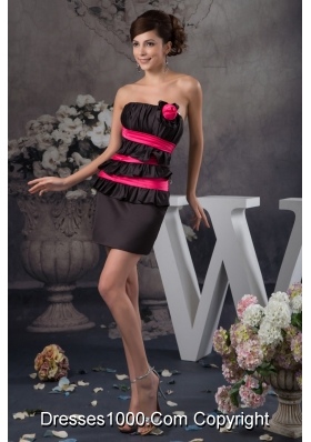 Hot Pink and Black Mini Column Prom Dress with Flounce