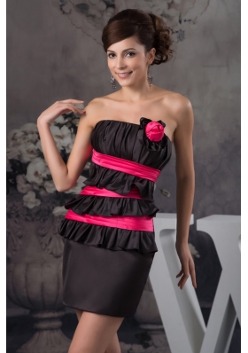 Hot Pink and Black Mini Column Prom Dress with Flounce