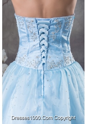 Light Blue Sweetheart Floor-length Organza Appliques and Beading Prom Dress