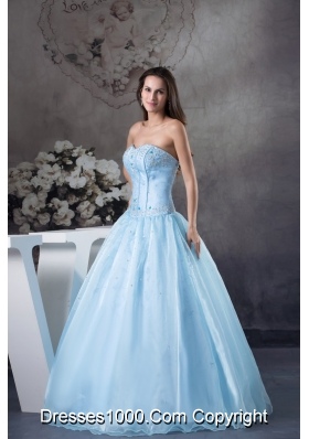 Light Blue Sweetheart Floor-length Organza Appliques and Beading Prom Dress