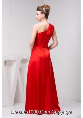 Low Price One Shoulder Red Slitted Ruched Prom Dress Floor-length