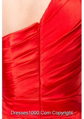 Low Price One Shoulder Red Slitted Ruched Prom Dress Floor-length