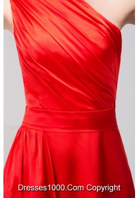 Low Price One Shoulder Red Slitted Ruched Prom Dress Floor-length