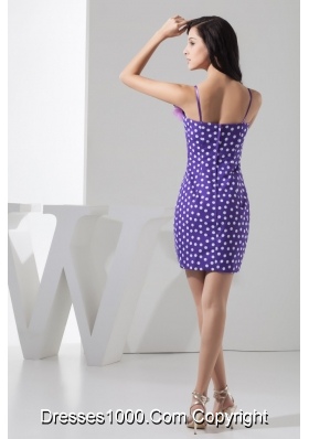 Mini-length Lavender Prom Evening Dress with Flowers and Polka Dot