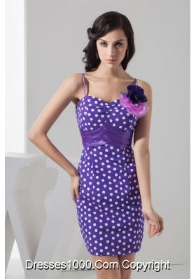 Mini-length Lavender Prom Evening Dress with Flowers and Polka Dot