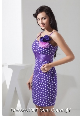 Mini-length Lavender Prom Evening Dress with Flowers and Polka Dot