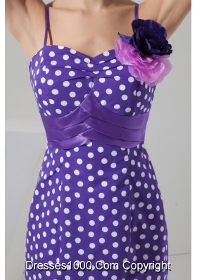 Mini-length Lavender Prom Evening Dress with Flowers and Polka Dot