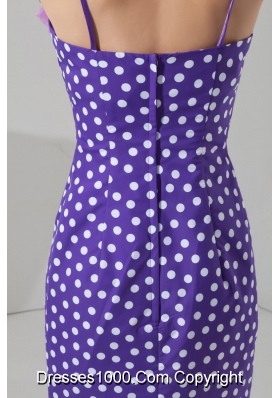 Mini-length Lavender Prom Evening Dress with Flowers and Polka Dot