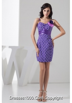 Mini-length Lavender Prom Evening Dress with Flowers and Polka Dot