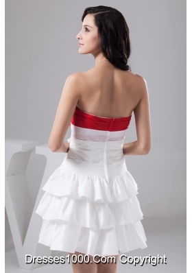 Mini-length Red and White Bridal Gowns with Flowers and Ruffled Layers