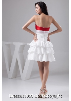 Mini-length Red and White Bridal Gowns with Flowers and Ruffled Layers