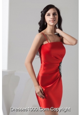 Mini-length Red Prom Evening Dress with Beading and Spaghetti Straps