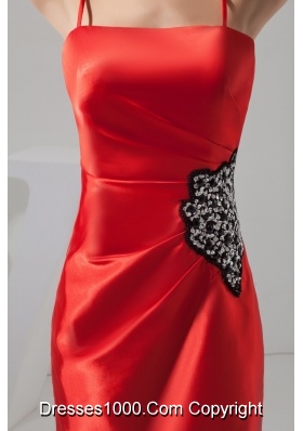 Mini-length Red Prom Evening Dress with Beading and Spaghetti Straps