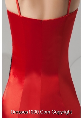 Mini-length Red Prom Evening Dress with Beading and Spaghetti Straps