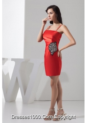 Mini-length Red Prom Evening Dress with Beading and Spaghetti Straps