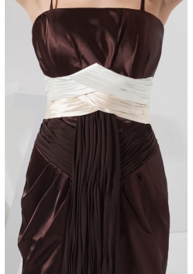 Mini-length Spaghetti Straps Ruched Chocolate Prom Dress Taffeta