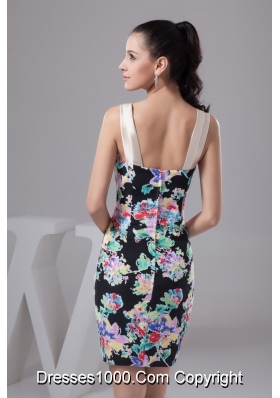 Multi-Colored Printing Prom Evening Dress Of Straps and Mini-length