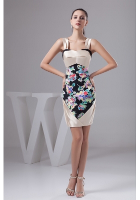 Multi-Colored Printing Prom Evening Dress Of Straps and Mini-length