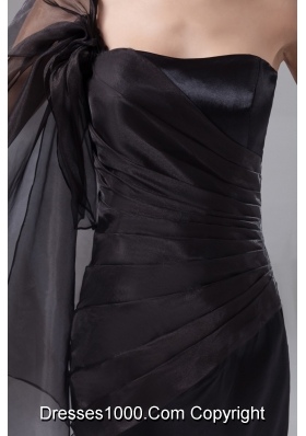 One Shoulder Mini-length Ruched Black Prom Dress for Ladies Taffeta