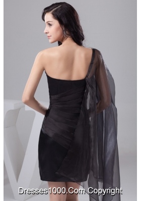 One Shoulder Mini-length Ruched Black Prom Dress for Ladies Taffeta