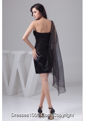 One Shoulder Mini-length Ruched Black Prom Dress for Ladies Taffeta