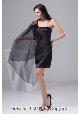 One Shoulder Mini-length Ruched Black Prom Dress for Ladies Taffeta