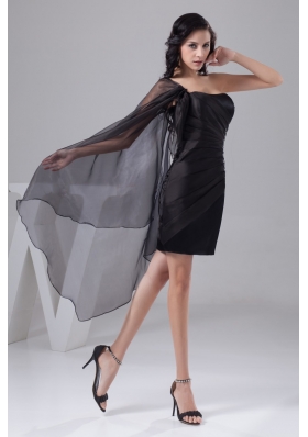 One Shoulder Mini-length Ruched Black Prom Dress for Ladies Taffeta