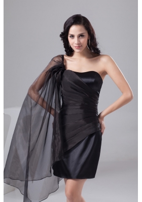 One Shoulder Mini-length Ruched Black Prom Dress for Ladies Taffeta