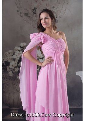 Pink One Shoulder Floor-length Prom Dress with Watteau Train