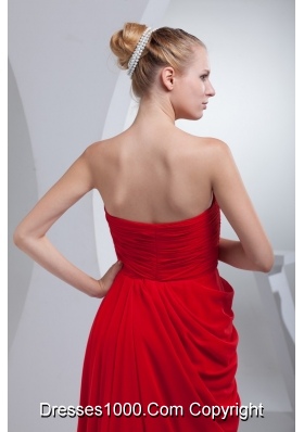 Red Floor-length Chiffon Prom Gown Dress with Appliques and Ruches