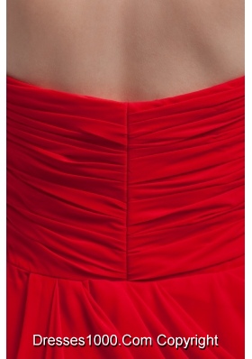 Red Floor-length Chiffon Prom Gown Dress with Appliques and Ruches