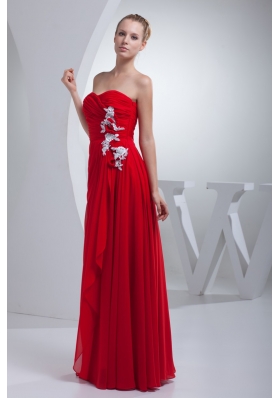 Red Floor-length Chiffon Prom Gown Dress with Appliques and Ruches