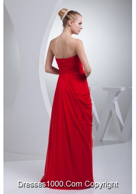 Red Floor-length Chiffon Prom Gown Dress with Appliques and Ruches