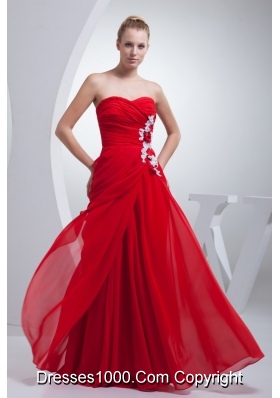 Red Floor-length Chiffon Prom Gown Dress with Appliques and Ruches