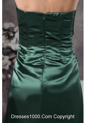 Ruched and Appliqued Hunter Green Prom Dresses with Flower