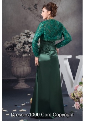 Ruched and Appliqued Hunter Green Prom Dresses with Flower