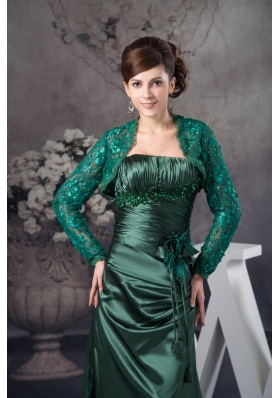 Ruched and Appliqued Hunter Green Prom Dresses with Flower