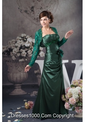 Ruched and Appliqued Hunter Green Prom Dresses with Flower