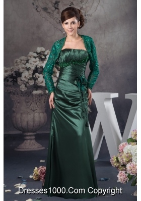 Ruched and Appliqued Hunter Green Prom Dresses with Flower